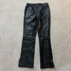 Women's ICICLE Black LAMSBSKIN Genuine LEATHER Flat Front SPLIT Hem PANTS Slacks